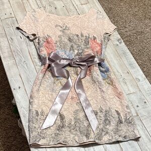 Adrianna Papell Blush Lace Floral Midi Dress with Satin Bow (9)